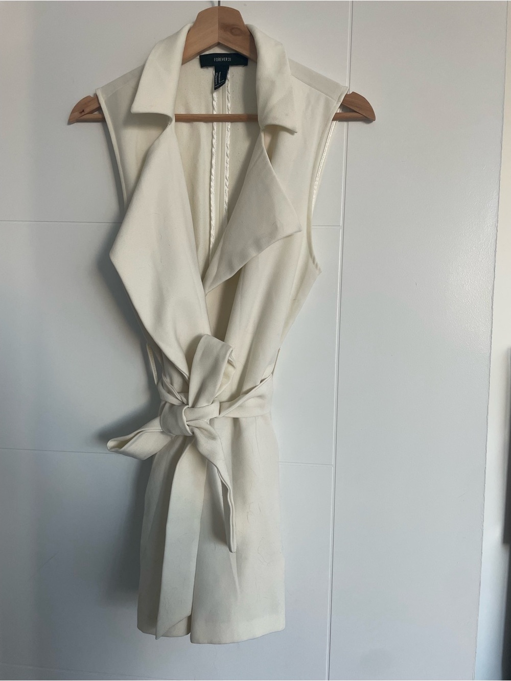 Forever 21 Cream Sleeveless Tie-Waist Trench Vest